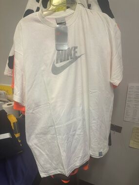 Nike White Short-Sleeve Tee with Gray Swoosh